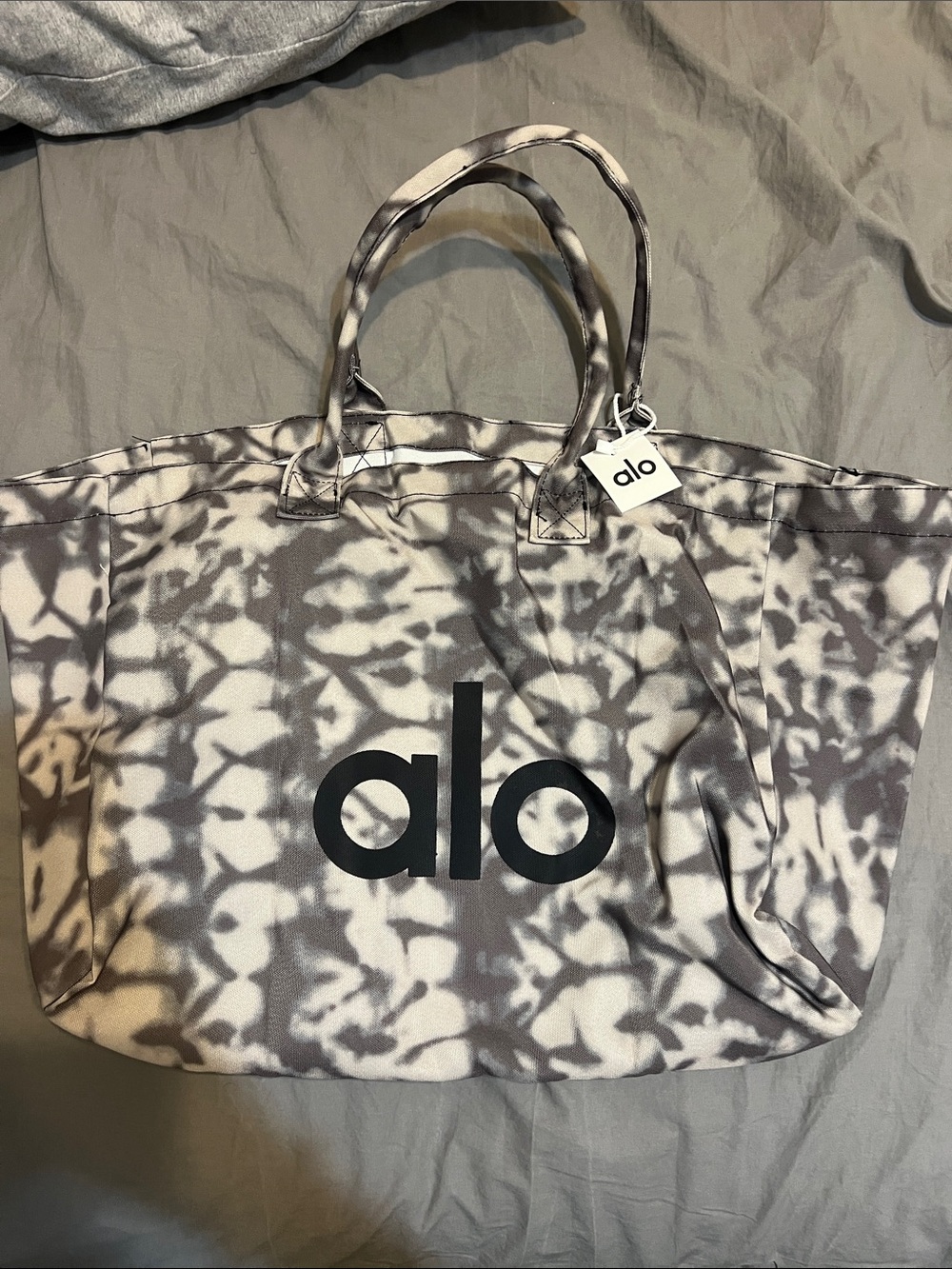 ALO Yoga Gray & White Tie-Dye Canvas Tote
